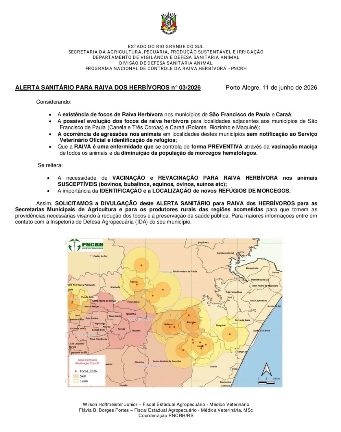 ALERTA MÁXIMO: Focos de raiva herbívora vizinhos exigem ação urgente em Rolante